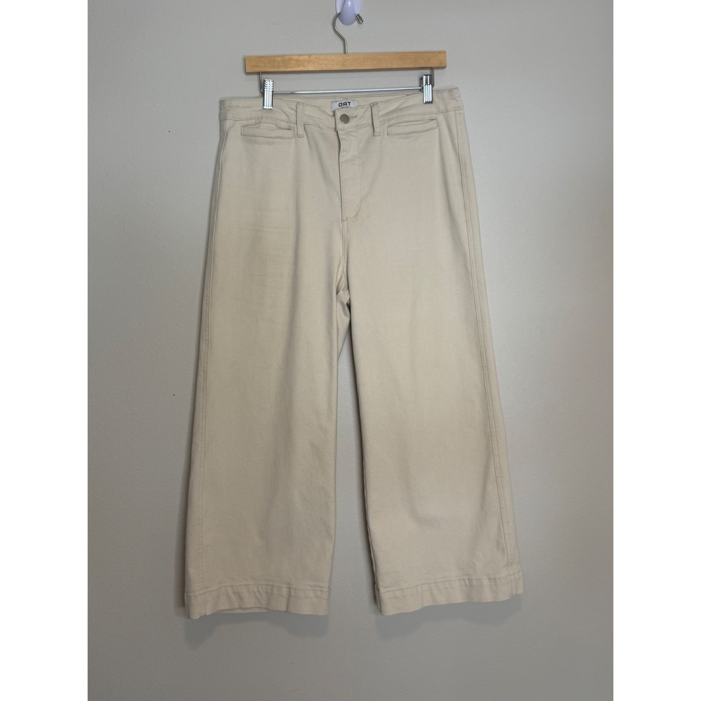 OAT New‎ York Women Cream Wide Leg Cropped Pants High Rise Size 32